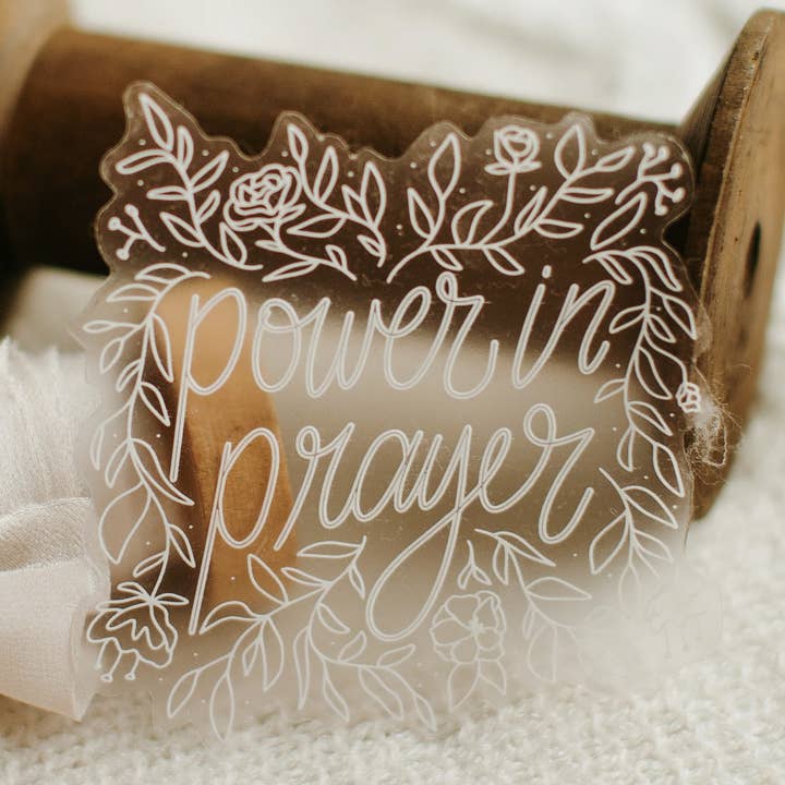 Autocollant de foi chrétienne de la puissance florale dans la prière blanche pour la vente par Standish Design Studio