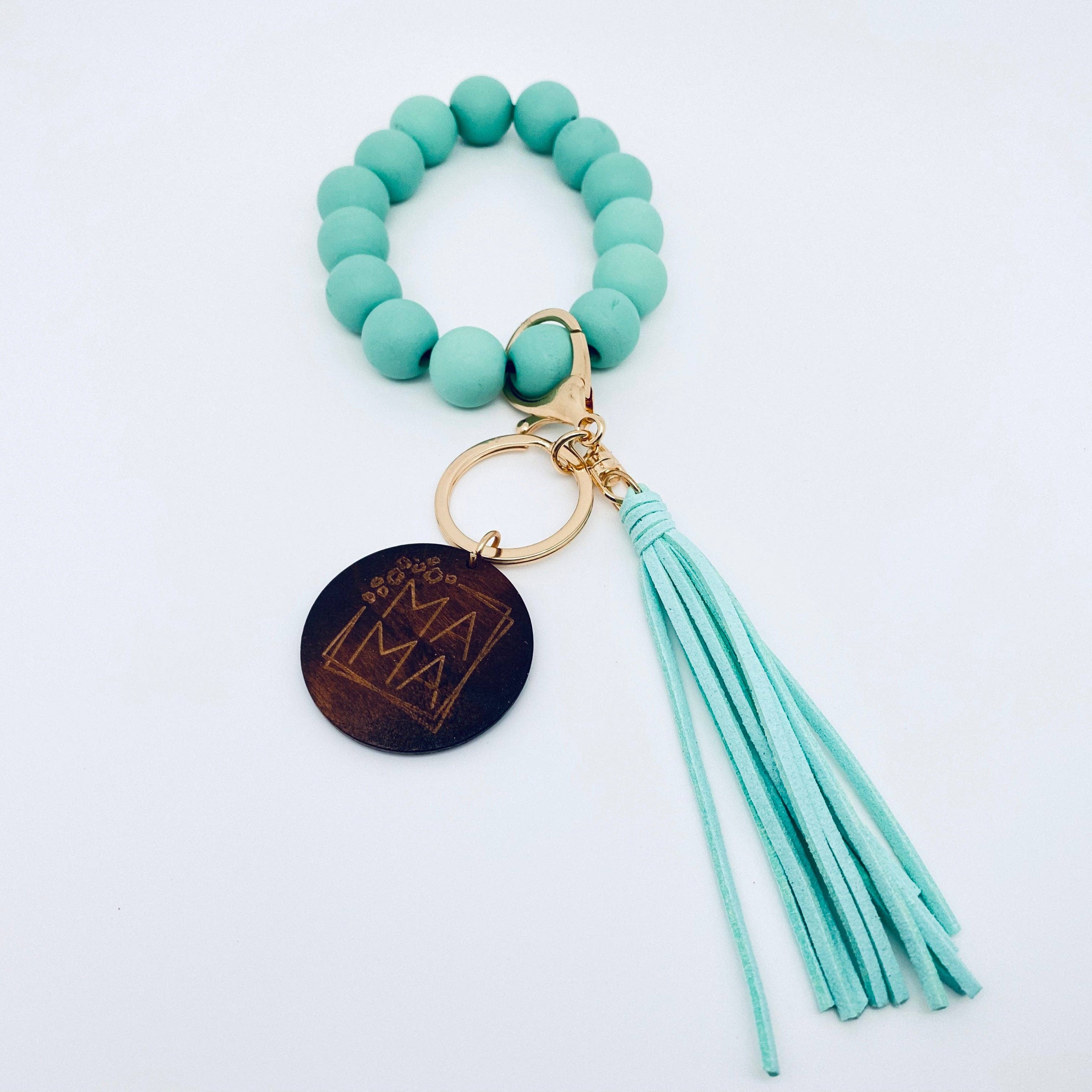 Mio Queena – Engroshandel Nøgleringarmbånd – MAMA vedhæng i træ med perler og elastisk armbånd til nøgler11