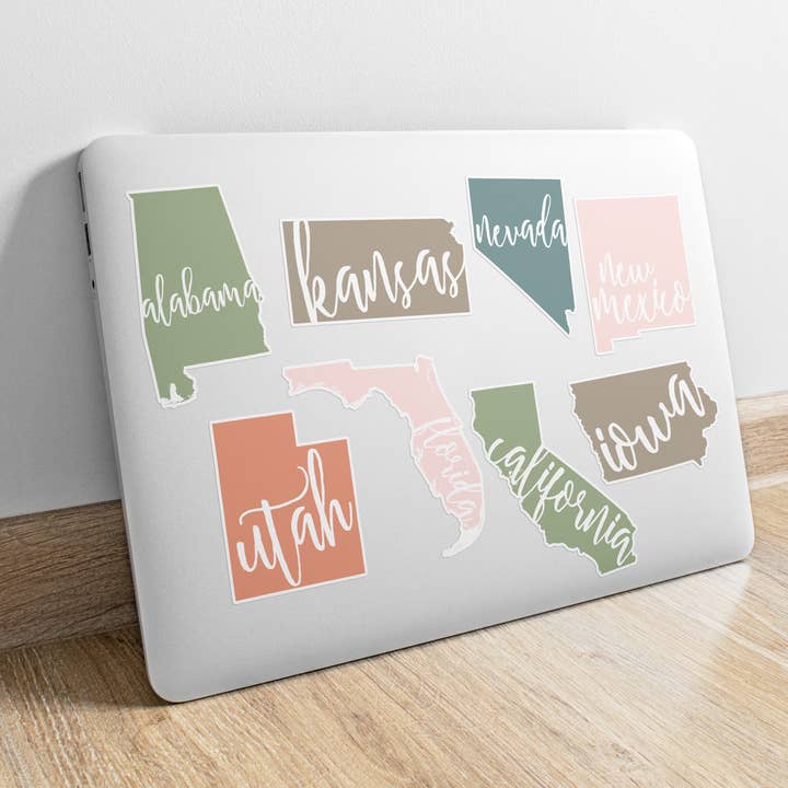 State silhouette vinyl sticker | Choose YOUR state + color for wholesale by Paperfinch Design