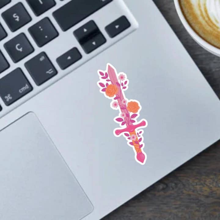 Lesbian Flag Sword 2.5" Vinyl Sticker for wholesale by Fable and Flame Co.