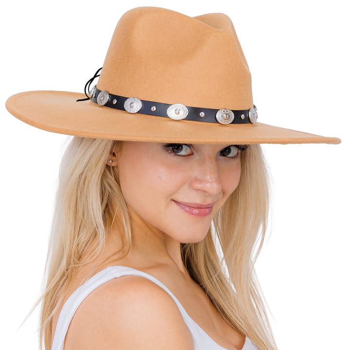 Cap Zone – Fedora - Mulher por atacado – Chapéu de Feltro Rancher de Aba Larga com Cinto de Conchas10