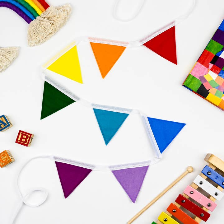 Rainbow Felt Bunting - 1 metre | Unisex Nursery Decor for wholesale by Styled to Sparkle