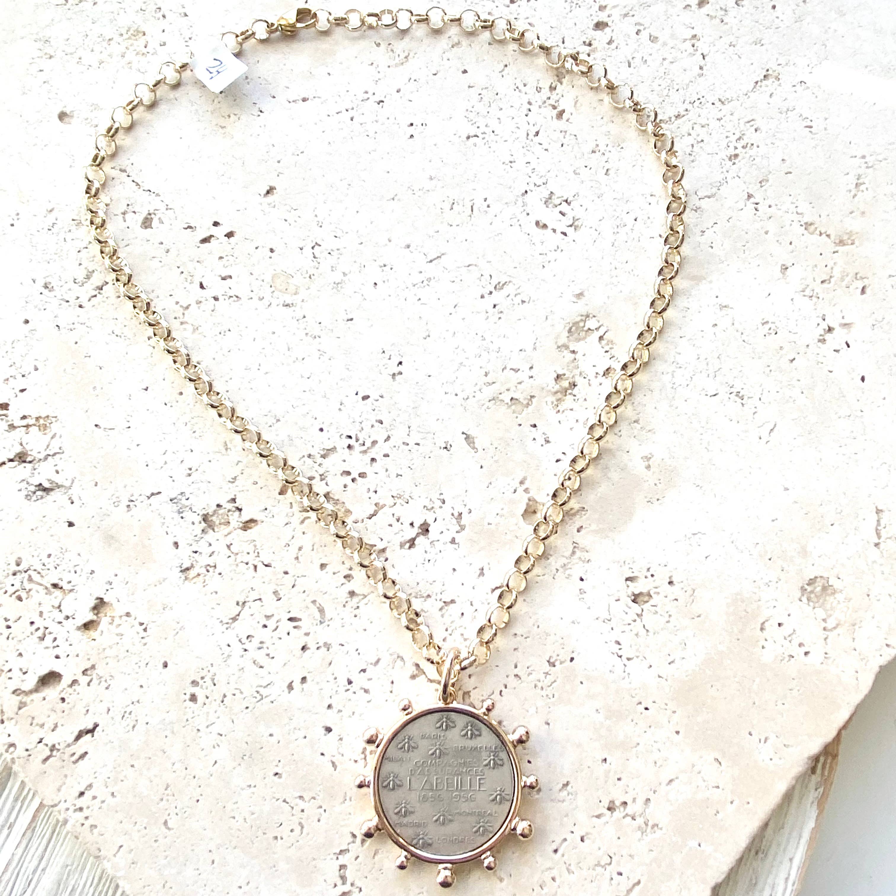 VB&CO Designs Handmade Jewelry - Wholesale Pendant/Charm Necklace - Simple French coin necklace rolo chain1