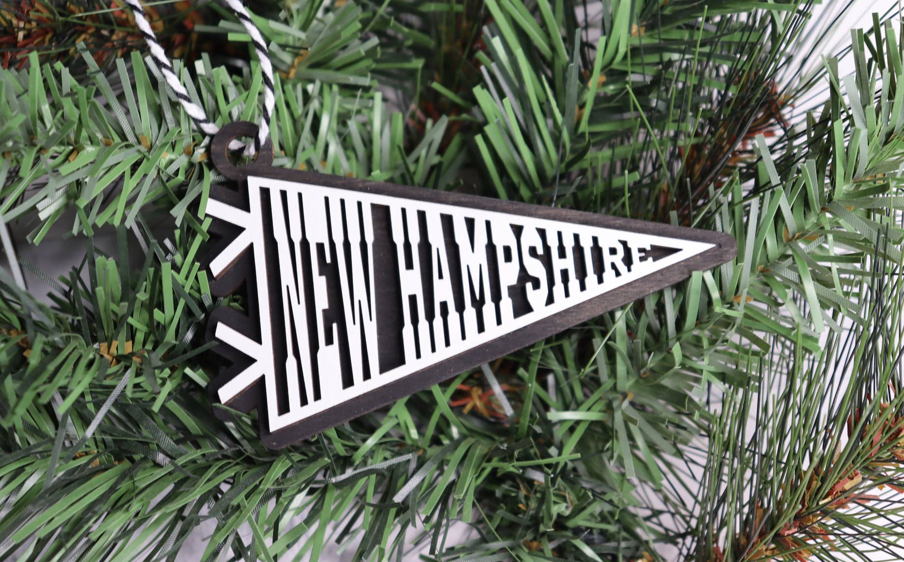 The Trendy Traveler - Wholesale Ornament - New Hampshire Pennant Layered Wood Christmas Ornament0
