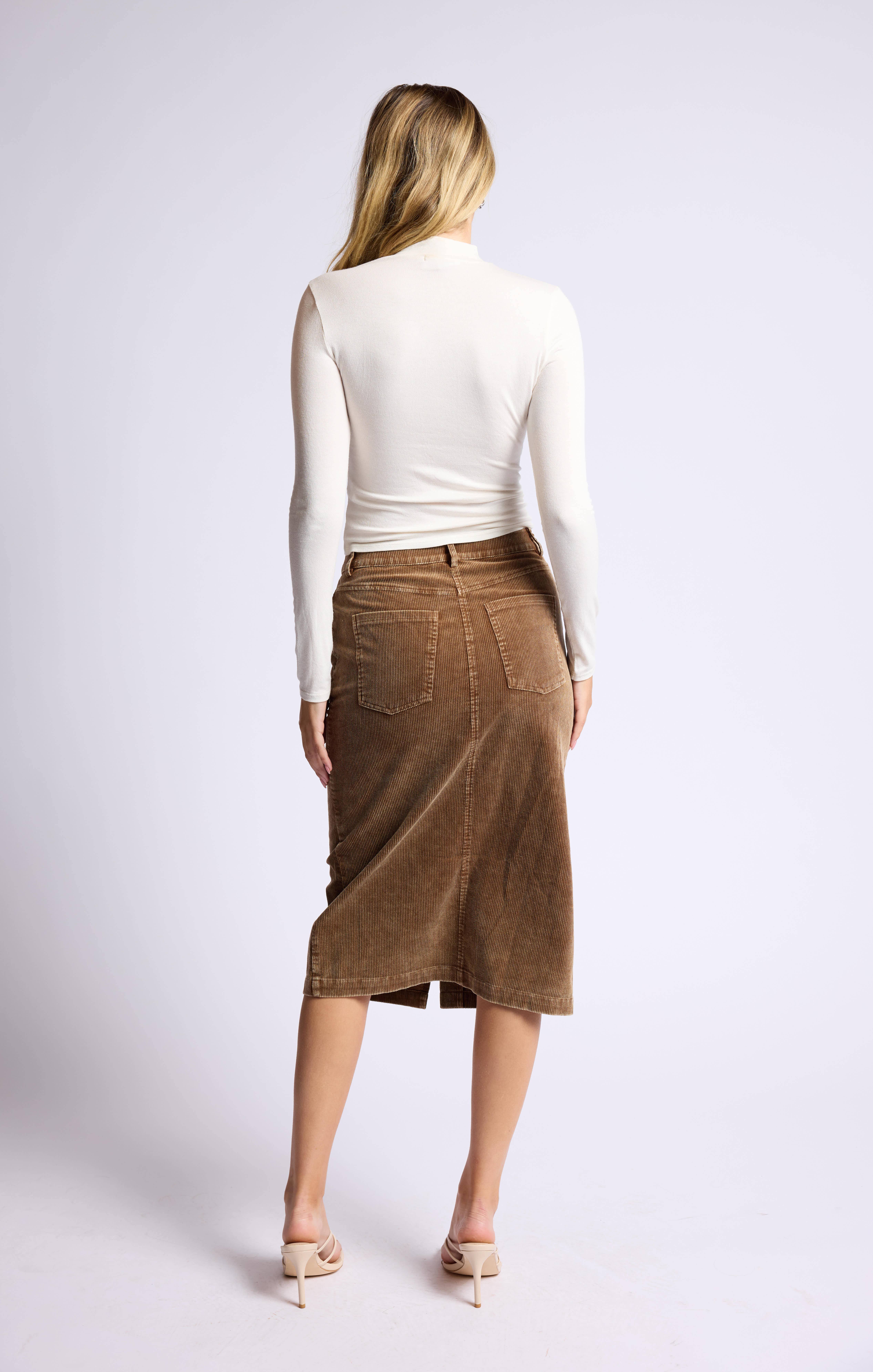 Sage The Label - Wholesale Skirt - Women's - Kahlo Washed Cord Midi Skirt: BROWN23