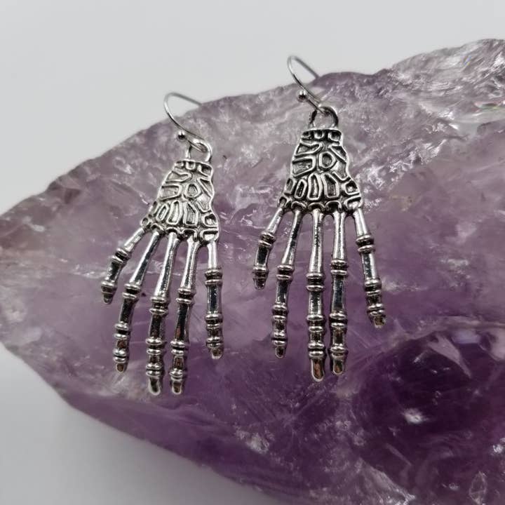 Halloween Skeleton Hand Dangle Earrings for wholesale by magnolia jewelry