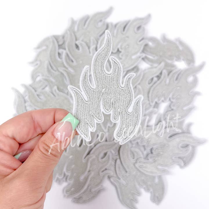 ABLNco - Wholesale Patch - trucker hat patches 3” silver flame fire patch iron on