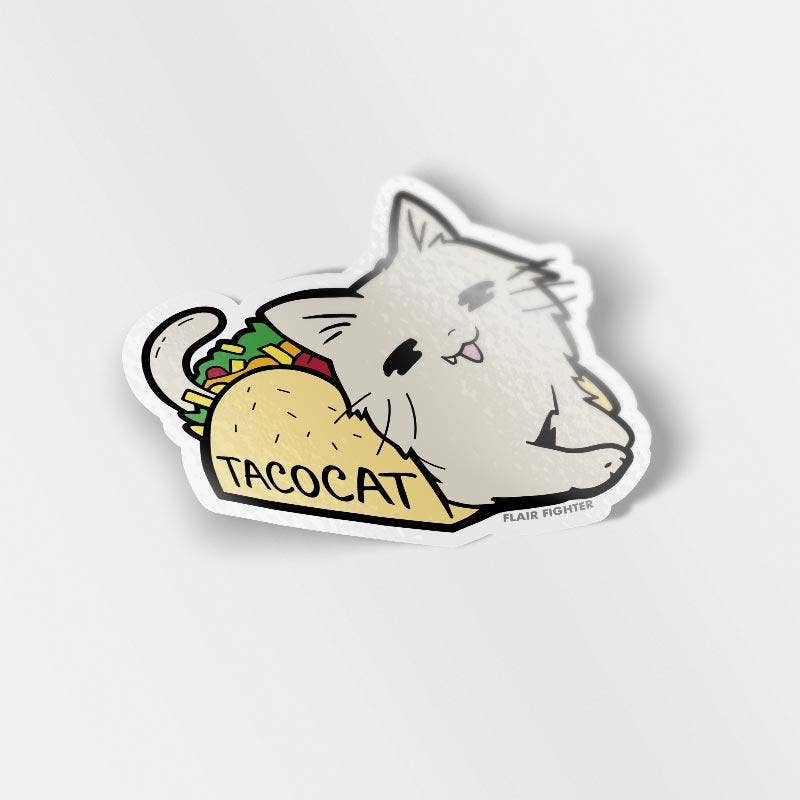 Flair Fighter - Wholesale Sticker - Taco Cat Vinyl Sticker, father's day gift, cat mom0