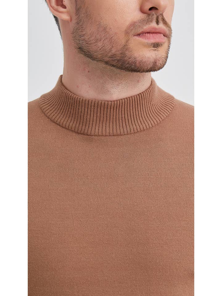 Yves Enzo - Wholesale Gebreide trui - Heren - Camelkleurige truien met trechterhals