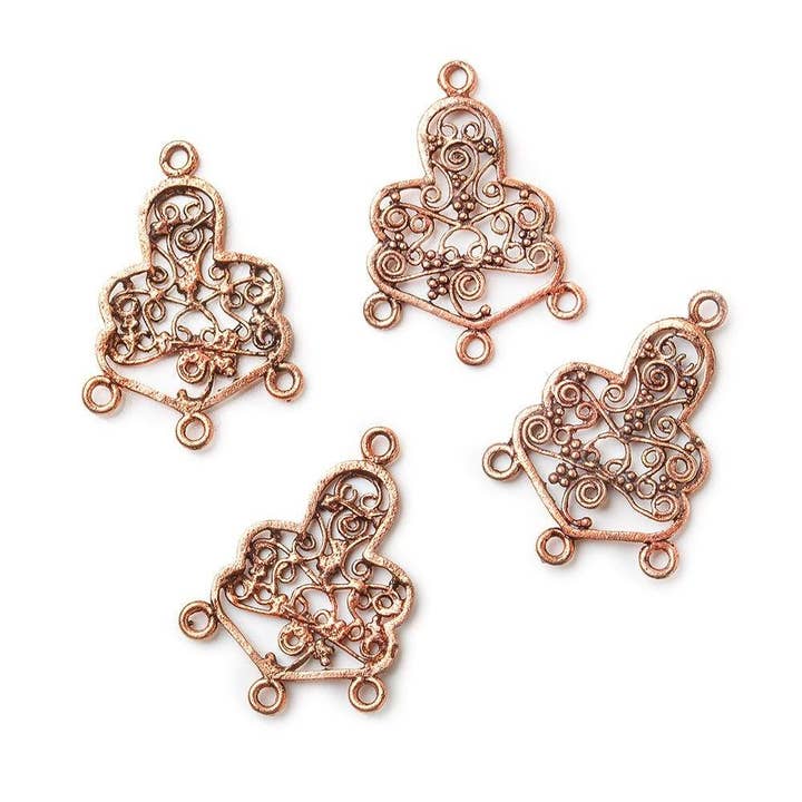 26x15mm Copper Drop Scroll with 3 Drops Set of 4 for wholesale by Beads of Cambay