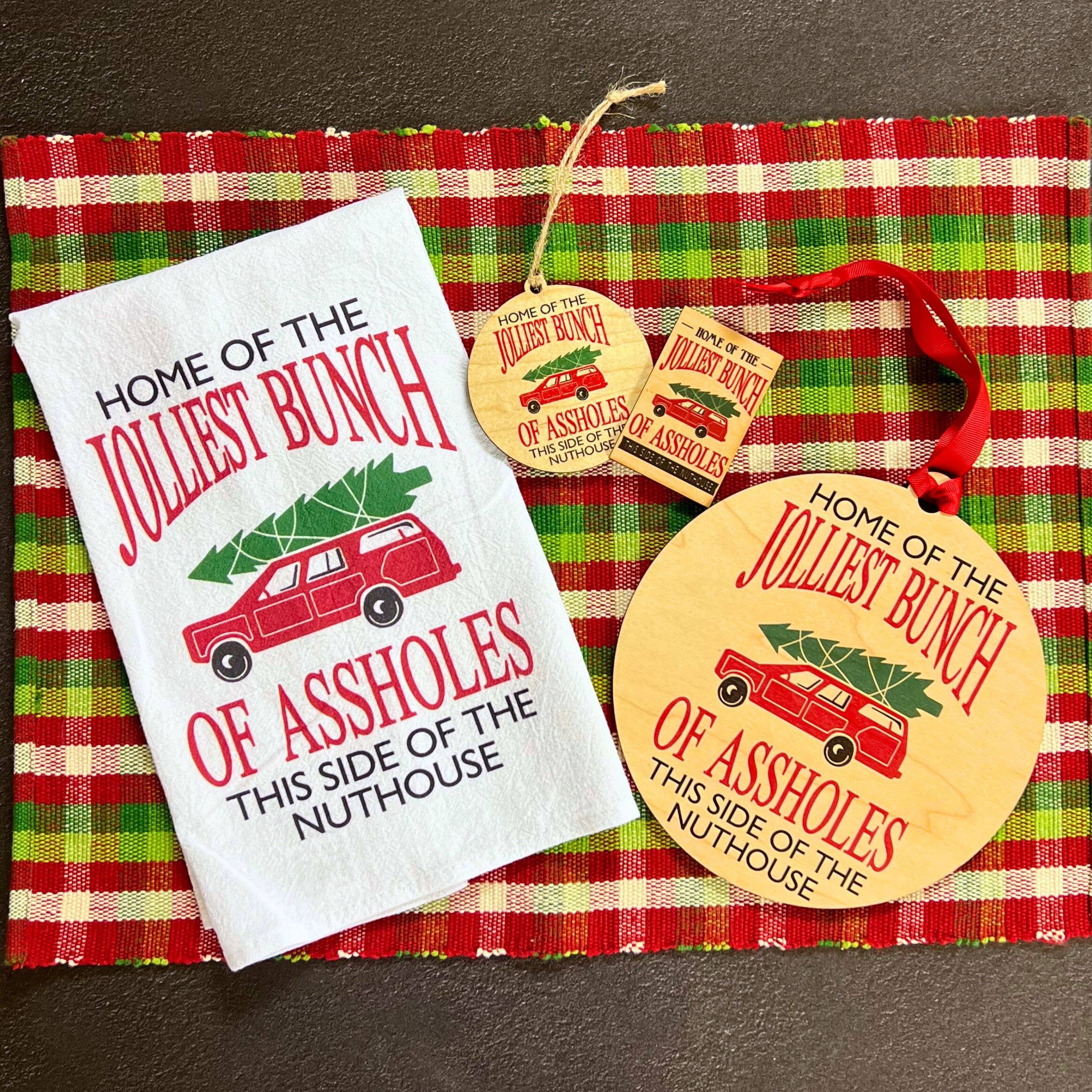 Driftless Studios - Wholesale Tea Towel -  Home Of The Jolliest Bunch Funny Christmas Tea Towels1
