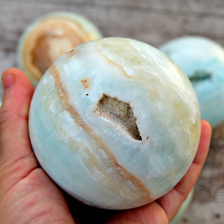 Kaia & Crystals - Wholesale Spiritual Stone/Crystal - XL Caribbean Calcite Sphere (65mm - 100mm)4