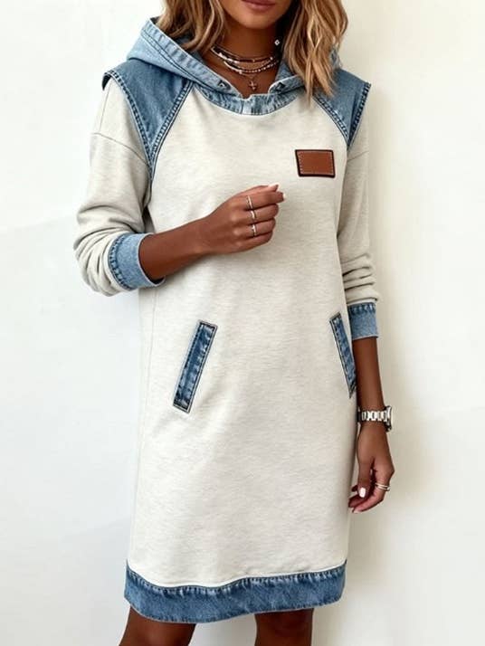 Color-blocked Hooded Sweatshirt Dress for wholesale by Rosa Clothing
