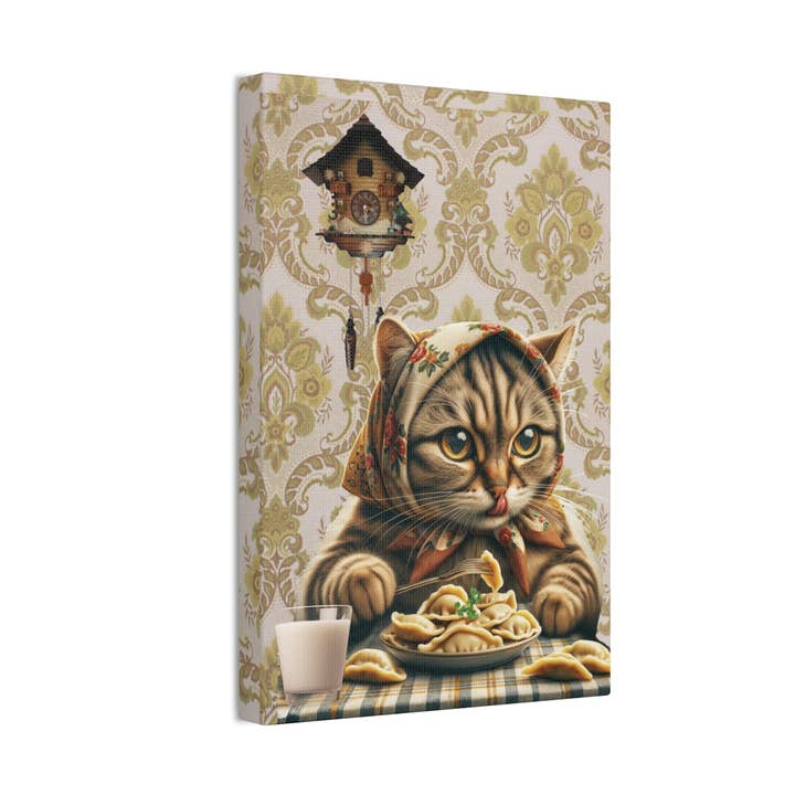 Babushka Cat - Wholesale Art Print - Babushka Cat Eats Her Pierogi