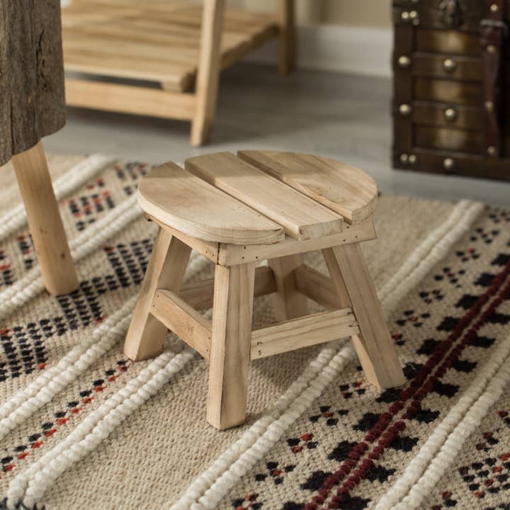 Quickway Imports - Wholesale Stool - Decorative Antique Wood Style Natural Wooden Accent Stool