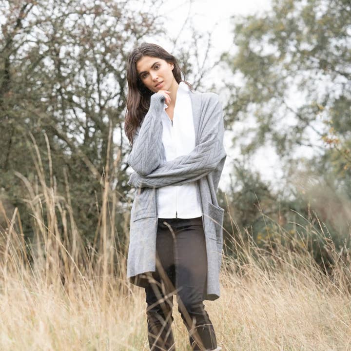 Cable Knit Grey Cardigan for wholesale by Welligogs