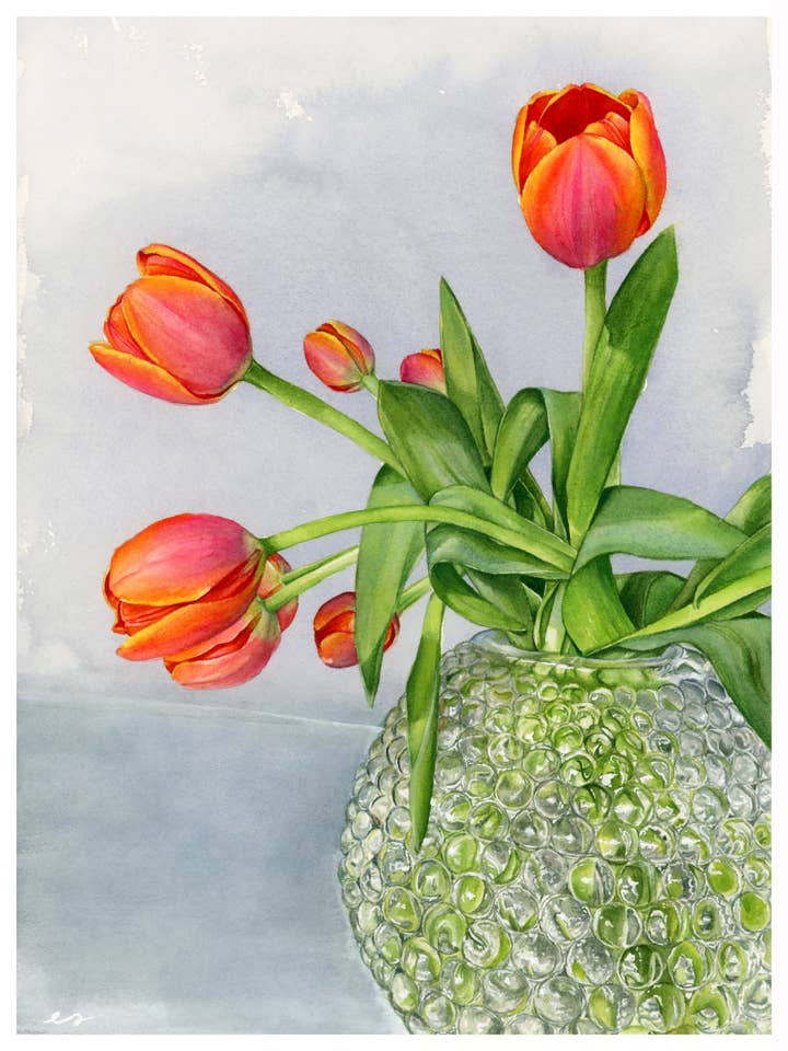 Stampa di Tulipani in Vaso a Bolla – Vivace Arte da Parete Floreale per la vendita all'ingrosso da parte di Art by Emma Lian
