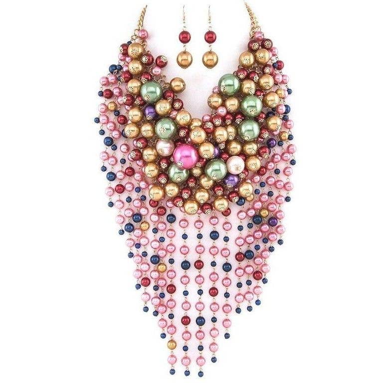 Diacly - Wholesale Beaded/Pearl Necklace - Chunky Dangling Pearls Choker Necklace Set17