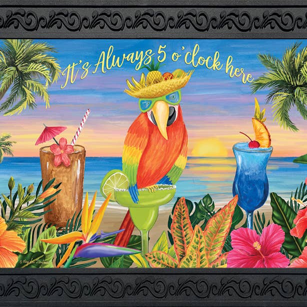 Always 5 O'Clock Parrot Doormat for wholesale by Briarwood Lane