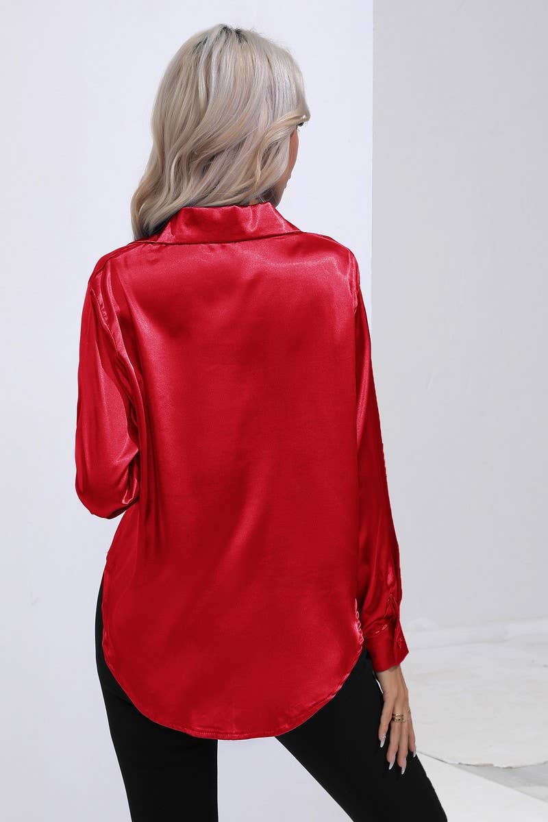 NINEXIS - Wholesale Button Down Shirt - Women's - CWTBLL0690_Button Down Silky Satin Long Sleeve Top60