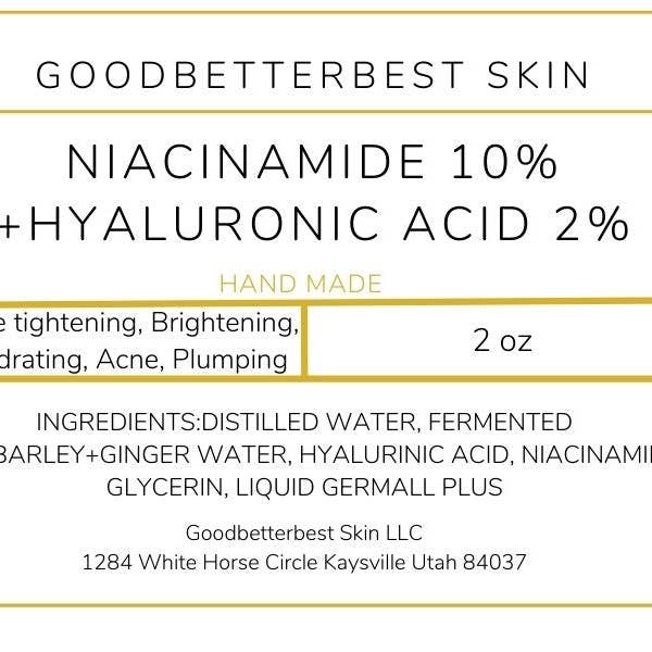 gbb Goodbetterbest Skin – wholesale Ansiktsserum/-koncentrat – Niacinamid 10% +Hyaluronsyra i det fermenterade risvattenserumet för poråtdragning, ljusare, återfuktande, akne, fyllande 1oz2