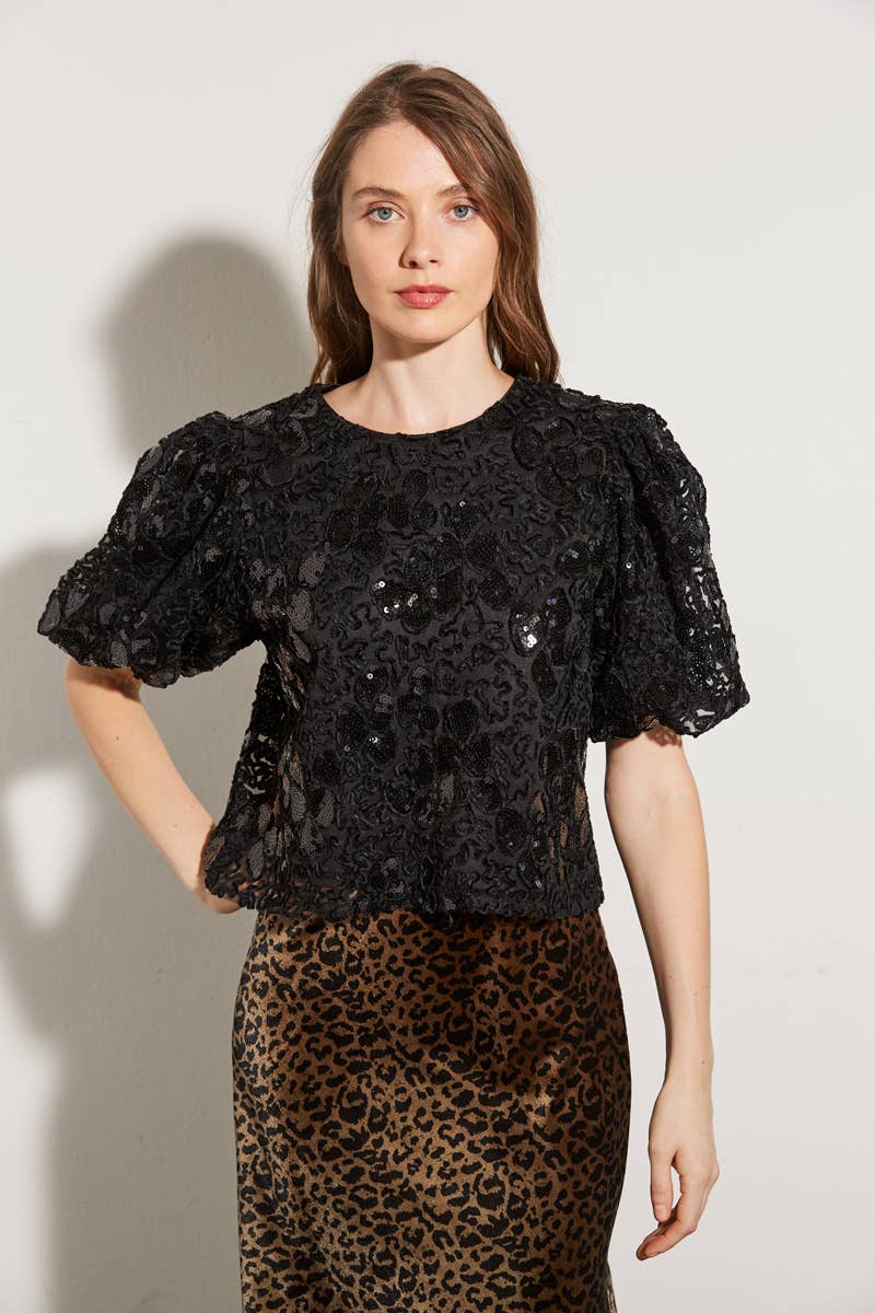 ELLI WHITE – Engroshandel Bluse - Dame – Top med præget mønster og pailletter2