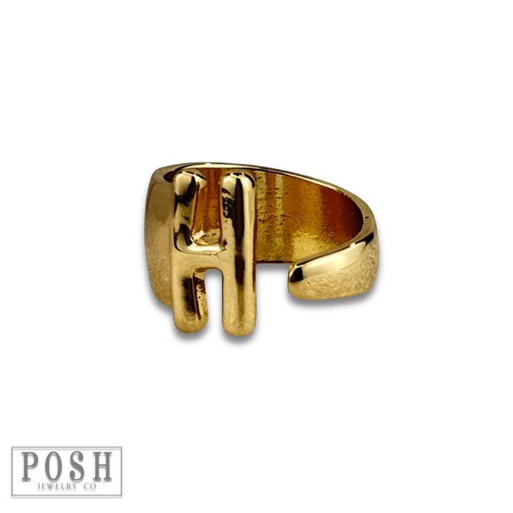 Gold Bubble letter monogram initial ring for wholesale on Faire6