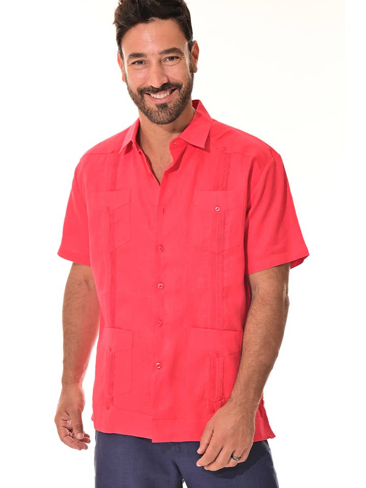 Azucar & Bohio - Wholesale Button Down Shirt - Men's - Men's Guayabera S/S Shirt 100% Linen Traditional-A-LS39916