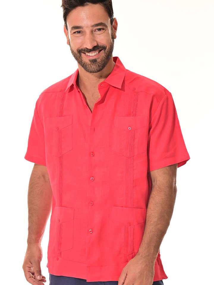 Men's Guayabera S/S Shirt 100% Linen Traditional-B-LS399 for wholesale by Azucar & Bohio