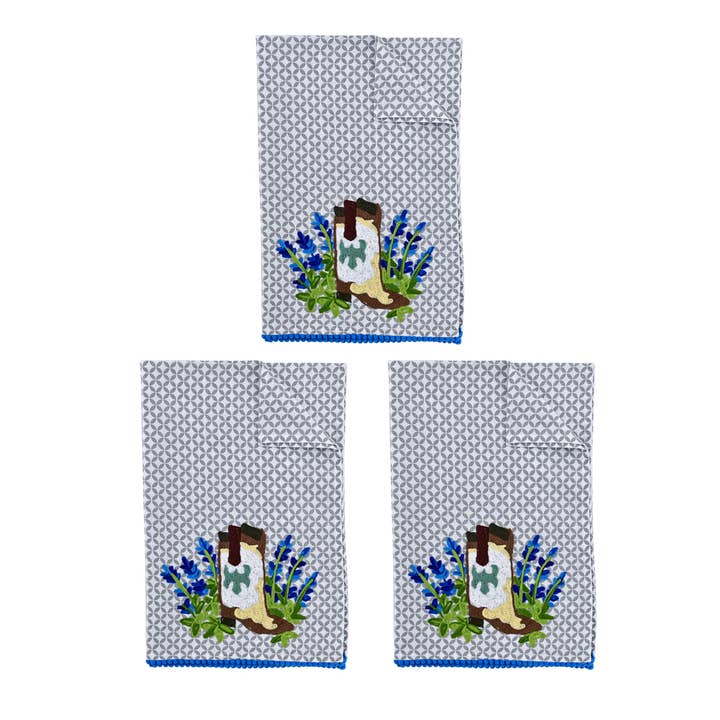 Set of 3 Blue Bonnet Teatowels 19X27 for wholesale by Karma Living