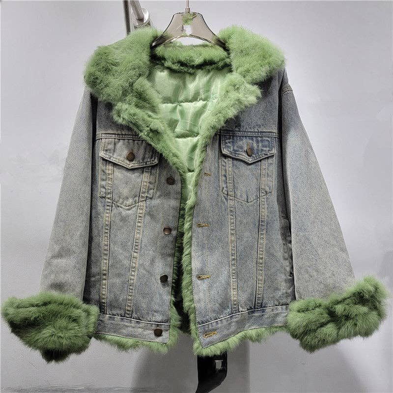 Sanyao Fashion - Wholesale Fur/Faux Fur Coat - Women's - M268 Winter Contrast Stitching Denim Loose Fur Cotton Coat8