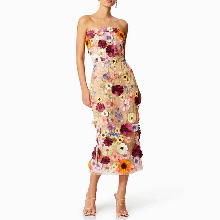 Productseeker - Wholesale Dress - Women's - DR0122 Floral Embroidered Slim Tube Dress