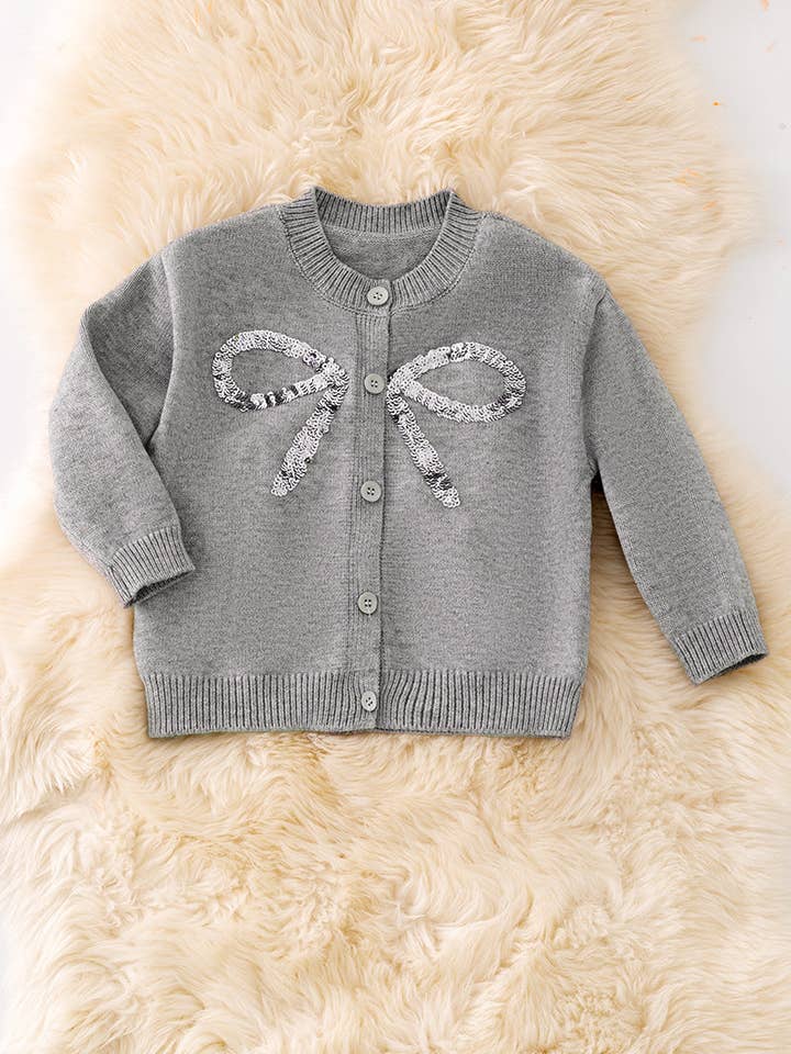 Gray sequins bow cardigan. TPG51047 JEAN for wholesale by Kids Charm Online