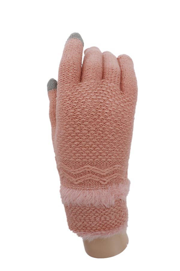 Cap Zone - Wholesale Gloves - Women's - Ribbed Knit Faux Fur Cuffed Winter Gloves6