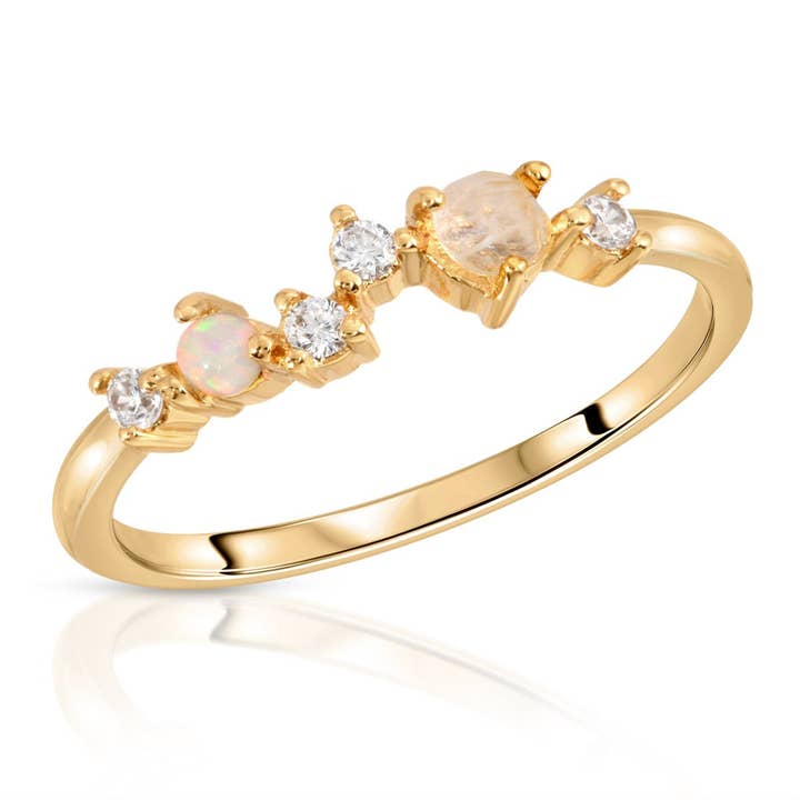 Bague Empilable Ciel Étoilé - Pierre de Lune et Opale pour la vente par Elizabeth Stone Jewelry