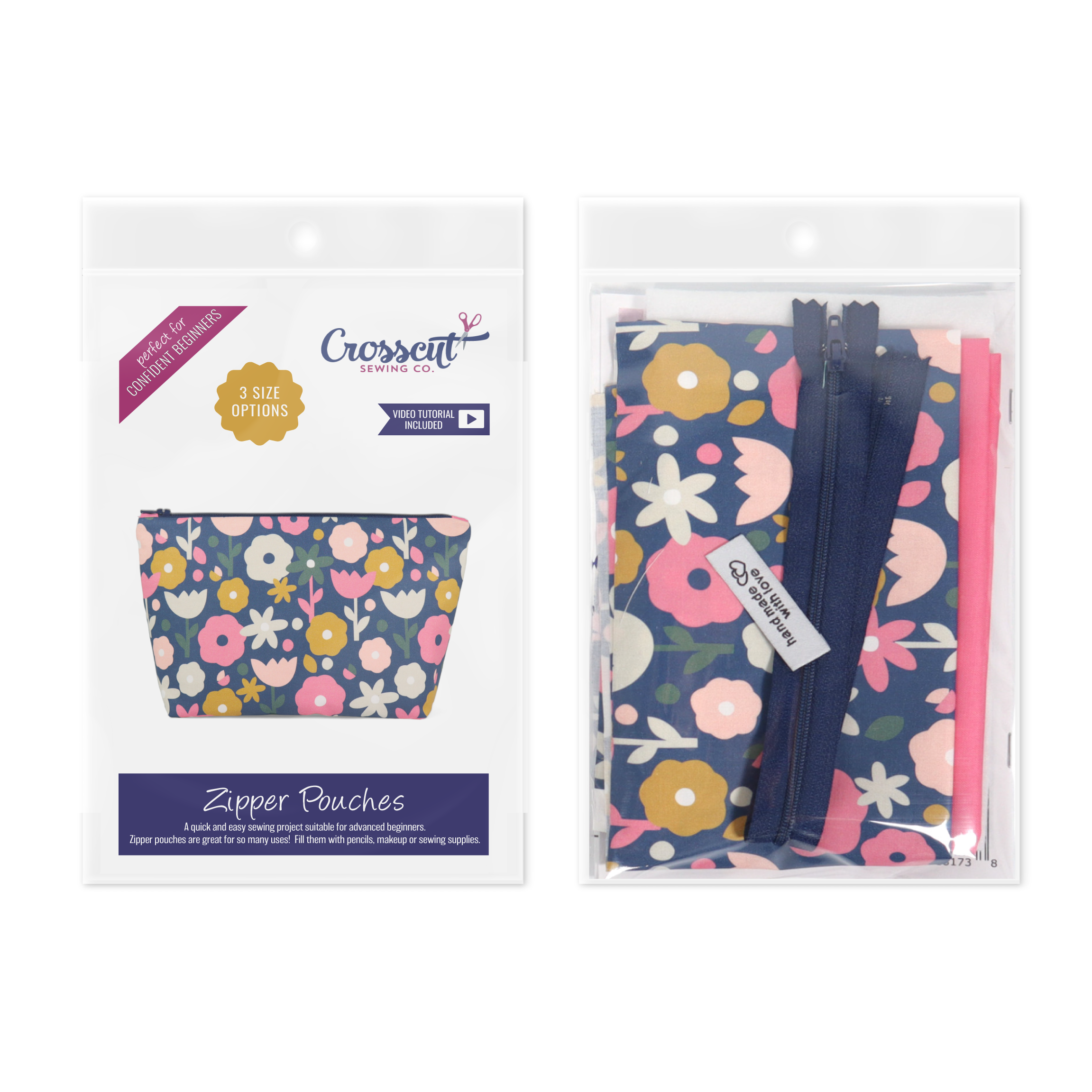 Crosscut Sewing Co. - Wholesale Craft Sewing Kit - Zipper Pouch Sewing Kit - Sewing Project Kit with Fabric for Beginners44