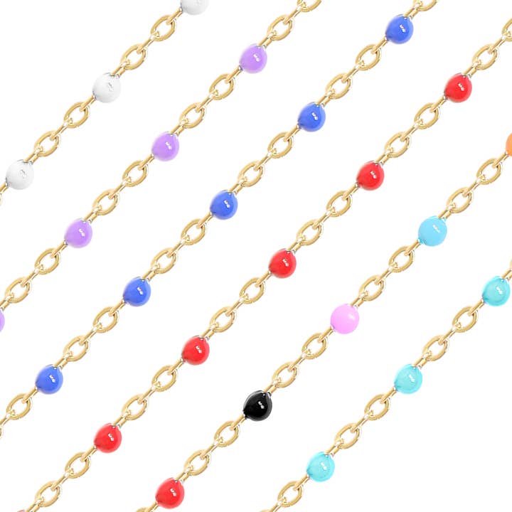 WJW - Wholesale Craft Supplies - 18K Gold PVD Stainless Steel Beaded Chain - By The Foot / SPL1015