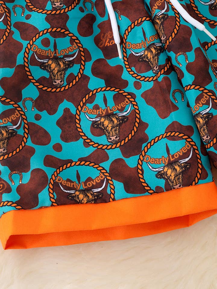 Kids Charm Online - Wholesale Swim Shorts - Kids - Teal with orange trim boys western trunks. SWB50019 Jean