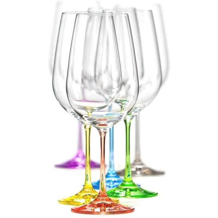 Crystalex 12 oz White Wine Glasses, Coloured Stems, Set of 6 for wholesale by NORTH AMERICAN CRYSTAL