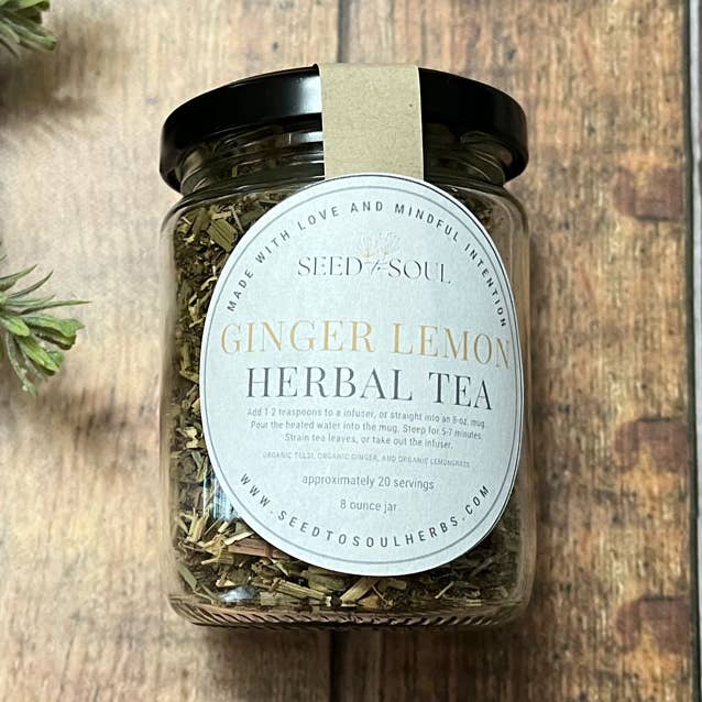 Tisane au gingembre, au citron et au tulsi pour la vente par Seed to Soul