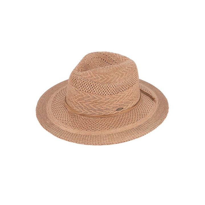 Hana - Wholesale Straw Hat - Women's - C.C Multi Pattern Suede String Band Panama Sun Hat