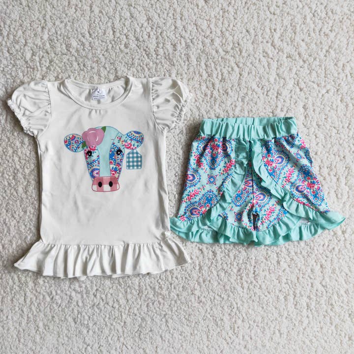 Yawoo Garments - Wholesale Top & Short Set - Kids - Cow print shorts outfits girls clothing