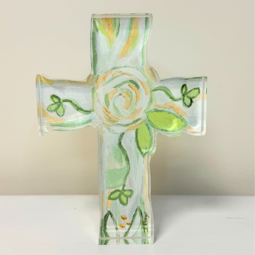 Jeanne Player Fine Art - Wholesale Decorative Tabletop Object - Faith Cross Acrylic Block Art1
