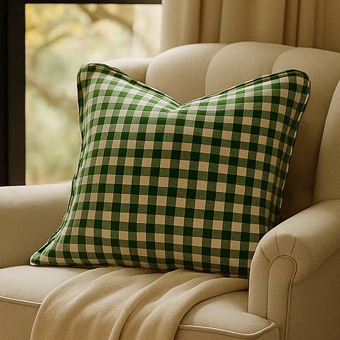 Mama and Tochter – Capa de almofada decorativa por atacado – Capa de Almofada em Linho Francês Puro com Detalhe de Flange - Xadrez Celta0