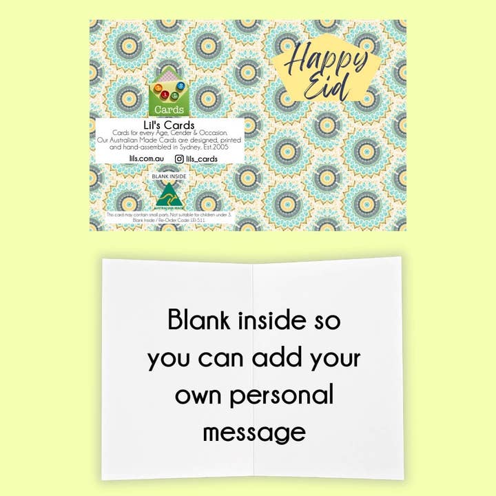 Lil's Cards - Wholesale Eid & Ramadan Card - Happy Eid Mubarak Card - Yellow & Aqua2