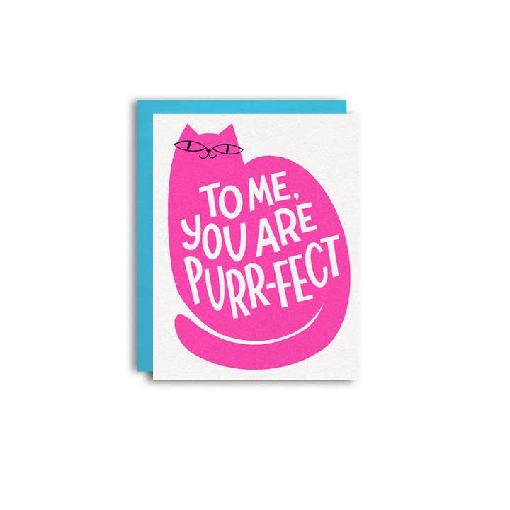 Carte de vœux Risograph Saint-Valentin Chat Amour Purrfect pour la vente par Pier Six Press