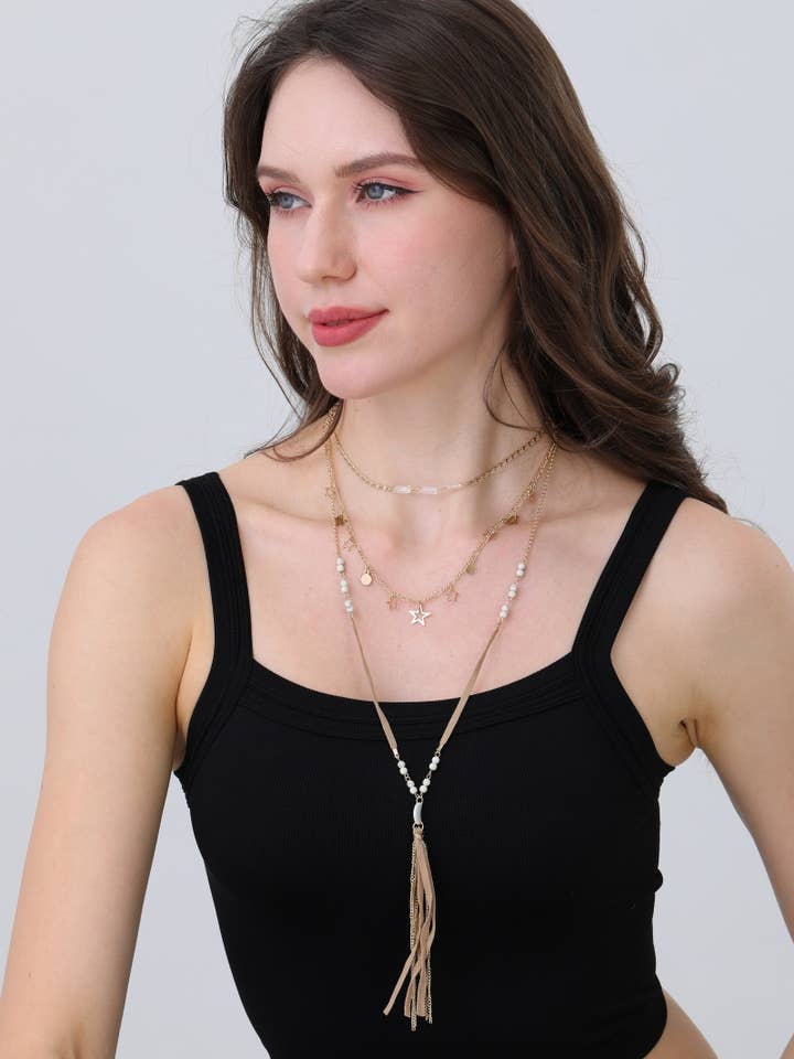 βοΈ Starlit Harmony Layered Tassel Necklace for wholesale by Leto Accessories