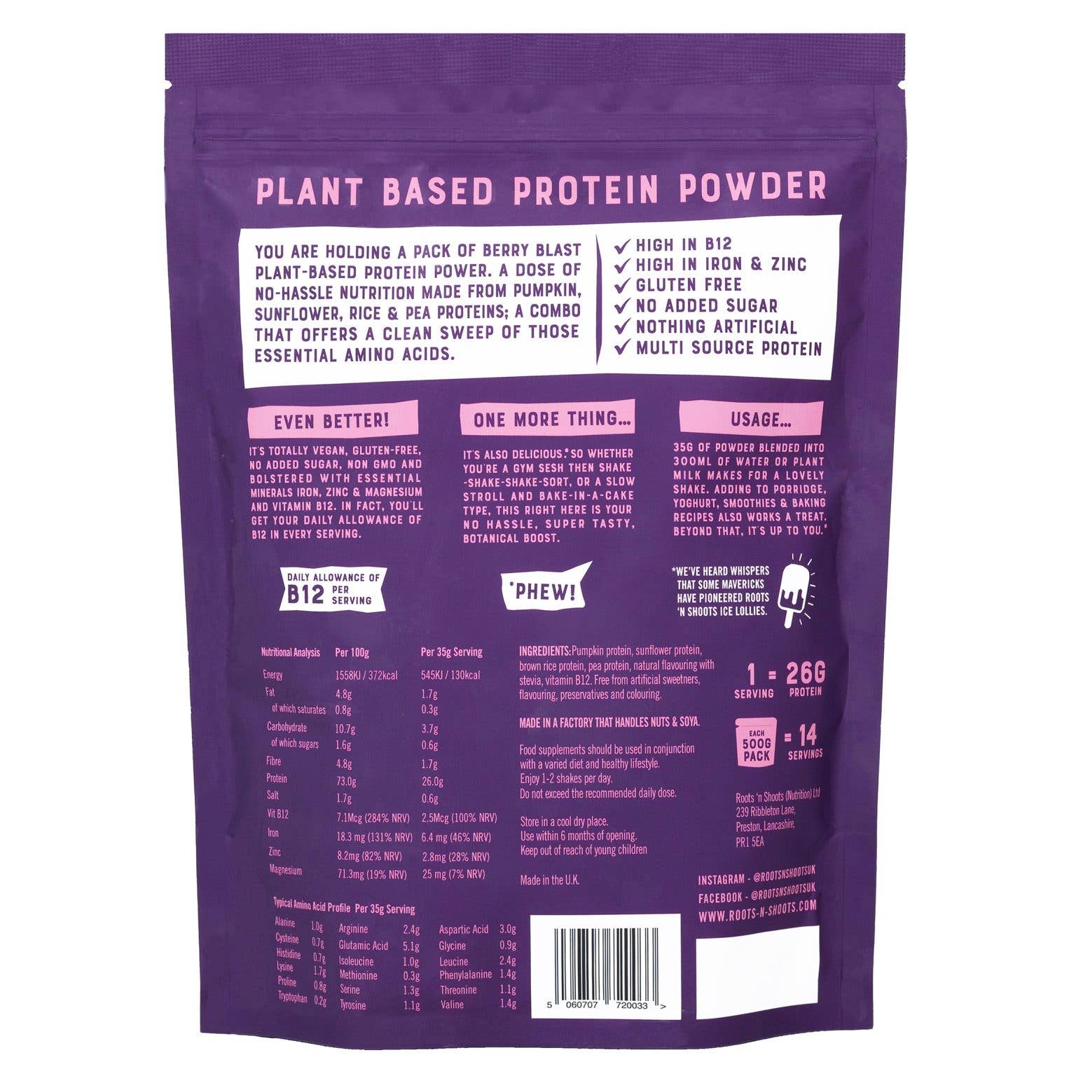Roots 'n Shoots (Nutrition) Ltd - Wholesale Protein/superfood powder - Vegan Protein Powder with Vit B12 Berry 500g1