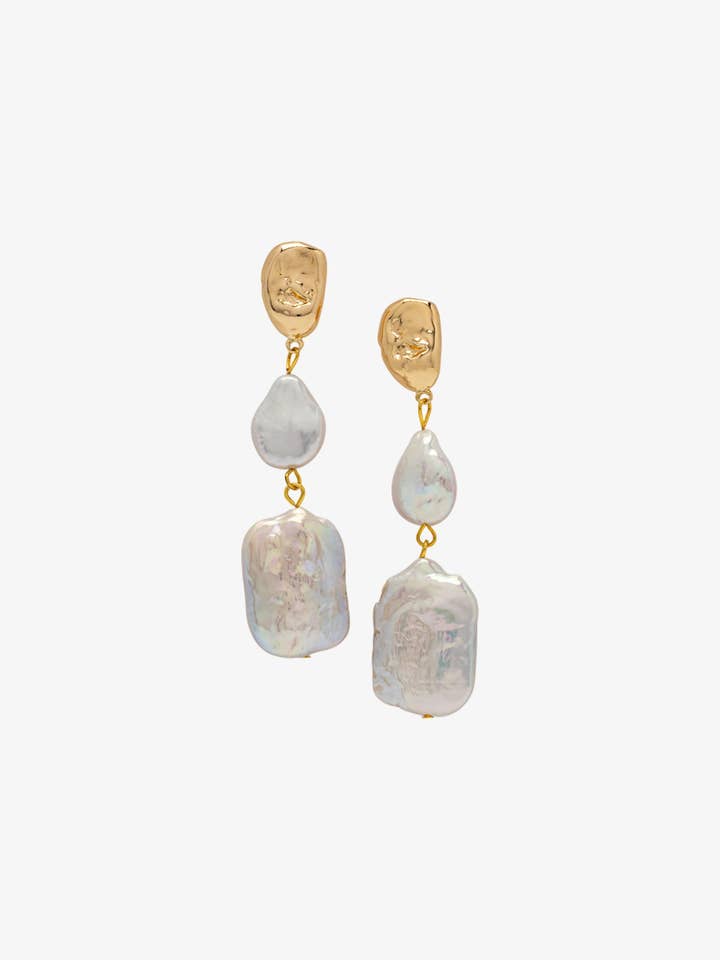 Shinju Gold Square Pearl Earrings for wholesale by Uchi & Soto