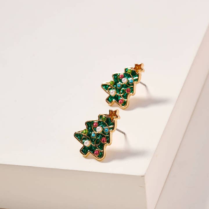 Frem - Wholesale Stud/Post Earrings - Christmas Tree Enamel Stud Earrings